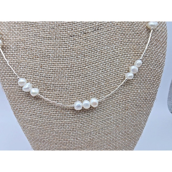 Natural Freshwater Pearls Liquid Silver Necklace 18" Dainty Beautiful NWOT - Picture 4 of 10